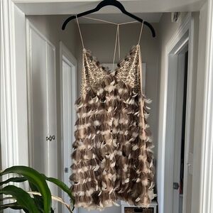 Sheri Bodell Feathered Mini Dress - Brown and Cream